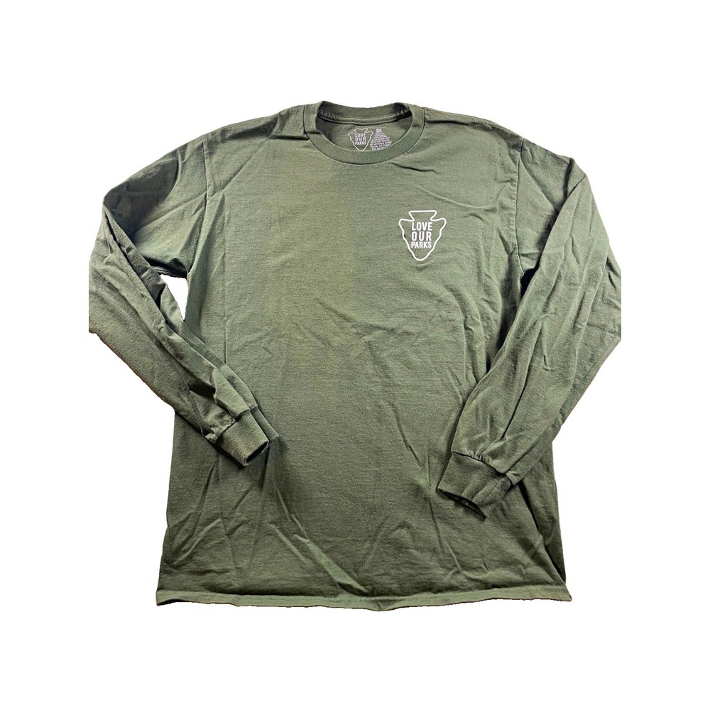 Love Our Parks Green Long Sleeve Crewneck Shirt Chest Logo Size M